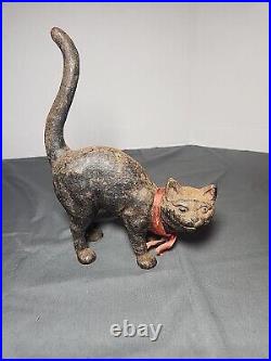 Vintage Hubley Style Hunchback Black Cat Cast Iron Mold Door Stop Kitty Decor