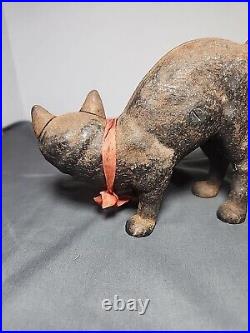 Vintage Hubley Style Hunchback Black Cat Cast Iron Mold Door Stop Kitty Decor