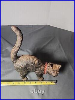 Vintage Hubley Style Hunchback Black Cat Cast Iron Mold Door Stop Kitty Decor