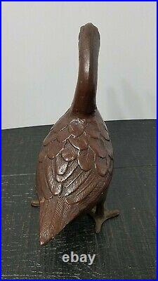 Vintage Japanese Cast Iron Duck Doorstop with Brown Paint