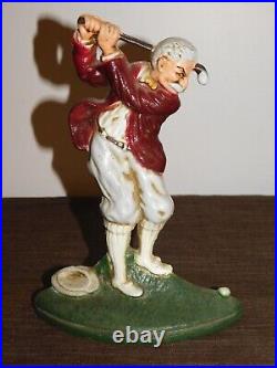 Vintage John Wright 9 3/4 High Old Man Golf Golfer Cast Iron Door Stop