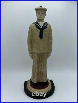 Vintage LITTCO 13 1/2 TALL CAST IRON SAILOR DOORSTOP 8 LBS Original Paint