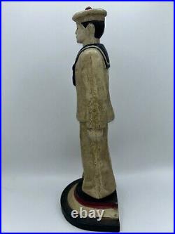 Vintage LITTCO 13 1/2 TALL CAST IRON SAILOR DOORSTOP 8 LBS Original Paint