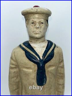 Vintage LITTCO 13 1/2 TALL CAST IRON SAILOR DOORSTOP 8 LBS Original Paint