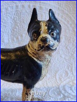 Vintage Large 10in tall Cast Iron doorstop Boston Terrier Dog Hubley style