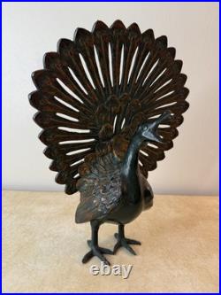 Vintage Large Cast Iron Peacock Doorstop Painted Green and Gold 14.5 Inches Vintage Large Cast Iron Peacock Doorstop Painted Green and Gold 14.5 Inches