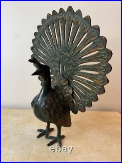 Vintage Large Cast Iron Peacock Doorstop Painted Green and Gold 14.5 Inches Vintage Large Cast Iron Peacock Doorstop Painted Green and Gold 14.5 Inches