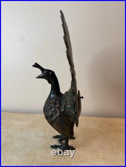 Vintage Large Cast Iron Peacock Doorstop Painted Green and Gold 14.5 Inches Vintage Large Cast Iron Peacock Doorstop Painted Green and Gold 14.5 Inches