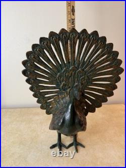 Vintage Large Cast Iron Peacock Doorstop Painted Green and Gold 14.5 Inches Vintage Large Cast Iron Peacock Doorstop Painted Green and Gold 14.5 Inches