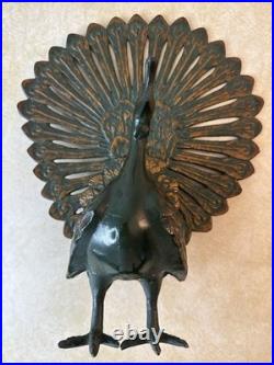 Vintage Large Cast Iron Peacock Doorstop Painted Green and Gold 14.5 Inches Vintage Large Cast Iron Peacock Doorstop Painted Green and Gold 14.5 Inches