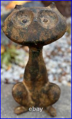 Vintage MCM Cast Iron Cat Sculpture Door Stop Mid Century Modern 1960s Metalwork