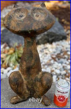 Vintage MCM Cast Iron Cat Sculpture Door Stop Mid Century Modern 1960s Metalwork