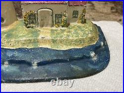 Vintage Maybe Antique Cast Iron Nautical Doorstop Lighthouse & Keeper's House