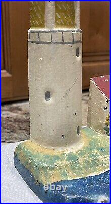 Vintage Maybe Antique Cast Iron Nautical Doorstop Lighthouse & Keeper's House