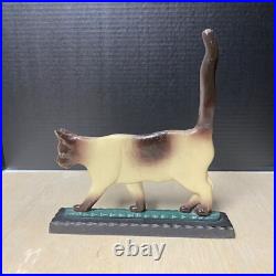 Vintage Mid 20th Century Cast Iron Doorstop Siamese Cat Original Paint