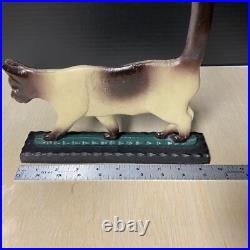 Vintage Mid 20th Century Cast Iron Doorstop Siamese Cat Original Paint