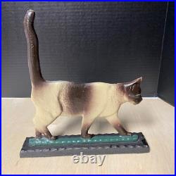 Vintage Mid 20th Century Cast Iron Doorstop Siamese Cat Original Paint