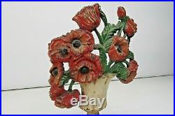 Vintage Original Hubley Cast Iron red oriental poppies in Vase Doorstop #440
