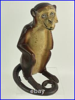 Vintage Orignal Hubley Monkey Cast Iron Doorstop Sitting With Curled Tail