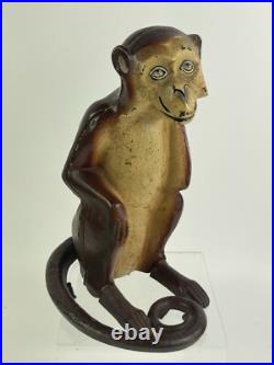 Vintage Orignal Hubley Monkey Cast Iron Doorstop Sitting With Curled Tail
