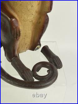 Vintage Orignal Hubley Monkey Cast Iron Doorstop Sitting With Curled Tail