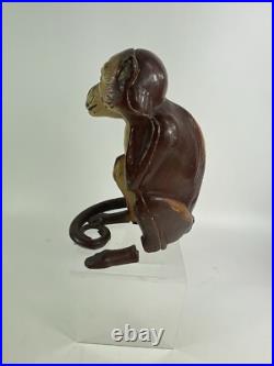 Vintage Orignal Hubley Monkey Cast Iron Doorstop Sitting With Curled Tail