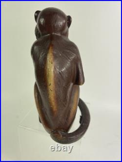 Vintage Orignal Hubley Monkey Cast Iron Doorstop Sitting With Curled Tail