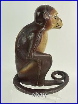 Vintage Orignal Hubley Monkey Cast Iron Doorstop Sitting With Curled Tail