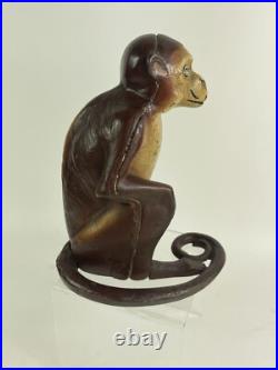 Vintage Orignal Hubley Monkey Cast Iron Doorstop Sitting With Curled Tail