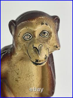 Vintage Orignal Hubley Monkey Cast Iron Doorstop Sitting With Curled Tail