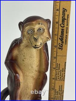 Vintage Orignal Hubley Monkey Cast Iron Doorstop Sitting With Curled Tail