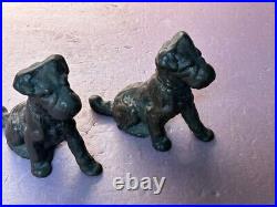 Vintage Pair of 2 Cast Iron Sitting Fox Terrier Airedale (bookends -door stop)