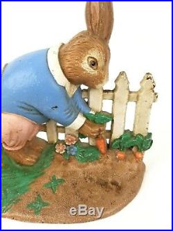 Vintage Peter Rabbit In Mcgregor's Garden Cast Iron Doorstop Blue Sweater