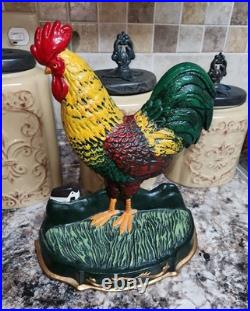 Vintage Rooster Hand Painted Cast Iron Door Stop 12 inches Tall 10 wide Vintage Rooster Hand Painted Cast Iron Door Stop 12 inches Tall 10 wide