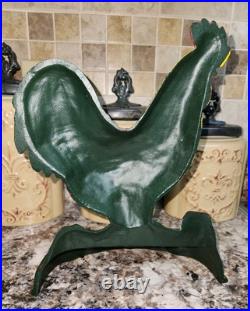 Vintage Rooster Hand Painted Cast Iron Door Stop 12 inches Tall 10 wide