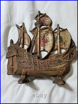 Vintage Ship Cast Iron Fireplace Screen Door Stop Anchor Sailing Boat Pirate