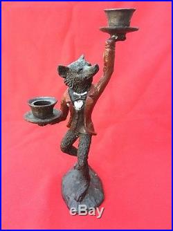 Vintage and Rare Equestrian Fox Cast Iron Doorstop Candle Holder Candlestick