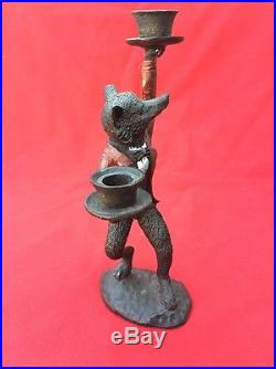 Vintage and Rare Equestrian Fox Cast Iron Doorstop Candle Holder Candlestick