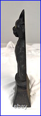 Vintage/antique Cast Iron Black Guard Cat Sitting On Trapezoid Base