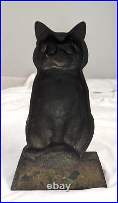 Vintage/antique Cast Iron Black Guard Cat Sitting On Trapezoid Base