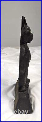 Vintage/antique Cast Iron Black Guard Cat Sitting On Trapezoid Base