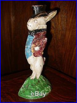 Vintage antique cast iron doorstop-finely dressed rabbit-15166