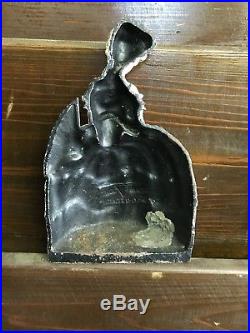 Vintage cast iron doorstop southern bell woman lavender dress victorian