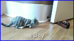 Vintage cast iron stalking tiger/tabby cat chippy paint door stop/shelf sitter