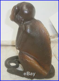 Vintage hubley cast iron Monkey w. Wrapped tail doorstop 1930's brown nice paint