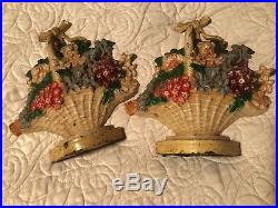 Vintage pair Hubley Cast Iron Doorstops/Bookends Flower Baskets # 473