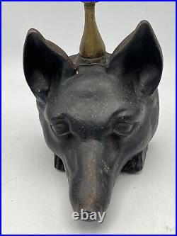 Virginia Metalcrafters Doorstop Fox Head & Whip Heavy Cast Iron & Brass 16