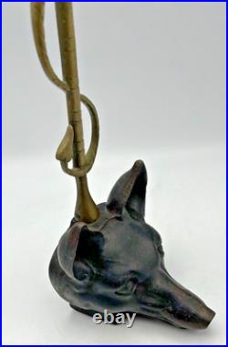 Virginia Metalcrafters Doorstop Fox Head & Whip Heavy Cast Iron & Brass 16