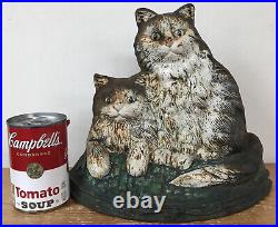 Vtg Antique Cast Iron Painted Cats Kitties Kittens Door Stop Farmhouse Decor