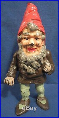 Vtg Antique Gnome Elf Dwarf Cast Iron Doorstop Statue Fill Figure Great OldPaint